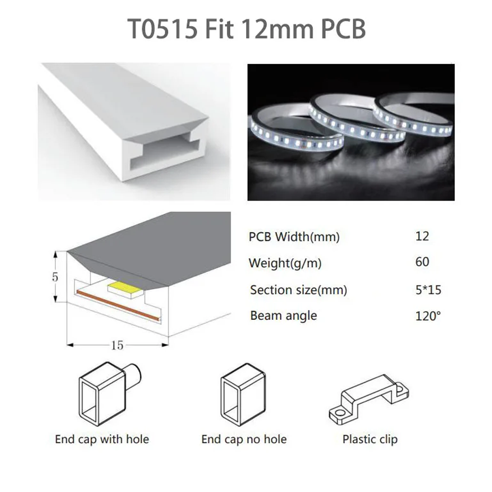 Tubo de cuerda de neón LED T0511/0513/0515, tira de luz Led flexible 5050, manguera de silicona de Gel de sílice para luces PCB WS2812 WS2815 de 8/10/12mm