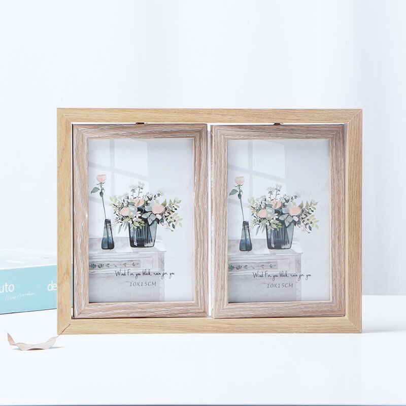 Nordic Style Retro Rectangle Wooden Photo Frame, Rotatable Two-sided Combined Rahmen, Household Decoration: B 7inch