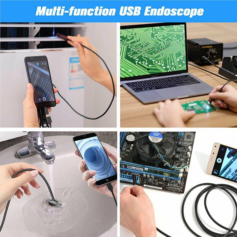 2m 3IN1 USB Dual Endoscope Camera HD Hard Cable Inspection Camera 8mm 6 LED Borescope for Android PC Endoscope