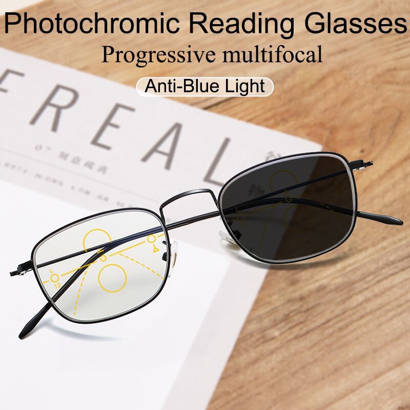 Photochromic Progressive Reading Glasses Men Multifocal Bifocal Presbyopic Glasses Women Ultralight Alloy Full Rim +175: +400