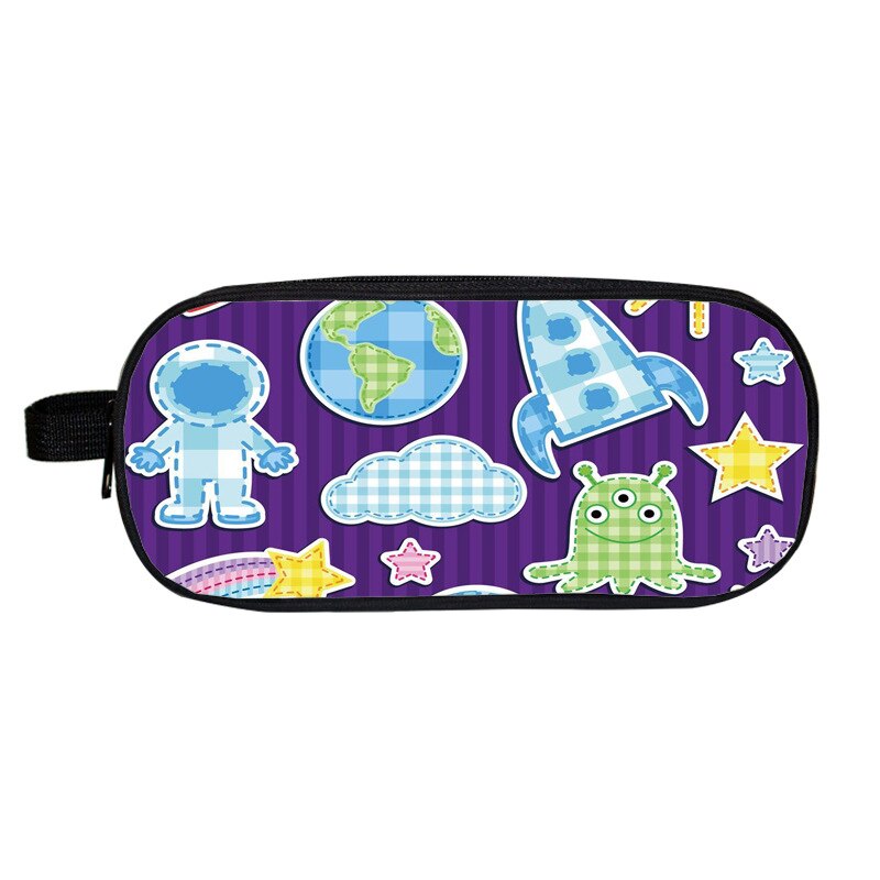 Cartoon DIY Pencil Case Kawaii Stationery Space Astronaut Alien Pen Bags For Boys Double Layer Kid School Pencil Cases