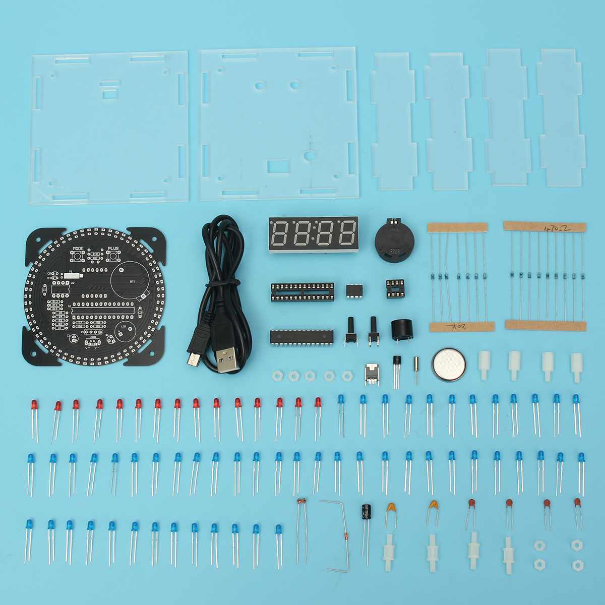 Rotating LED Electronic Temperature Display Digital Clock DIY Learning Kit Box Accessories School Supplies