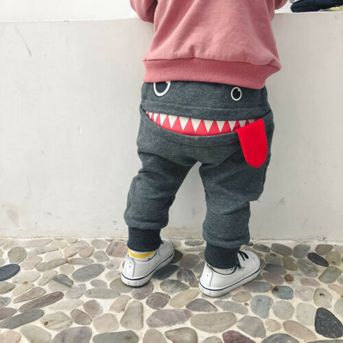 Toddler Kids Baby Boys Big Mouth Monster Print Harem Pants Bottom Trousers Clothes for 0-4Y: Gray / 12M