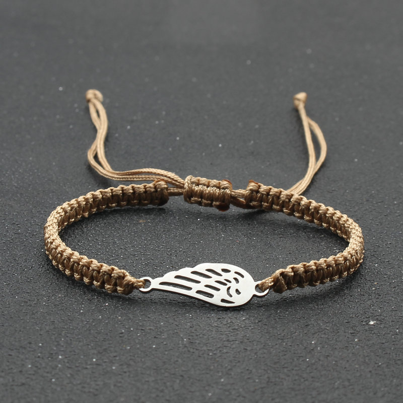 Bransoleta ze stali nierdzewnej Angel Wing Charm bransoletka ręcznie pleciona regulowana Lucky czerwona linka bransoletki dla kobiet mężczyzn biżuteria przyjaźni: Khaki