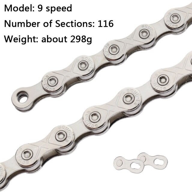 Chaîne de vélo ajourée dorée arc-en-ciel, pour KMC X9 X10 X11 X12, 9/10/11/12 vitesses, pour vtt/vélo de route, 116L 126L: silver 9S