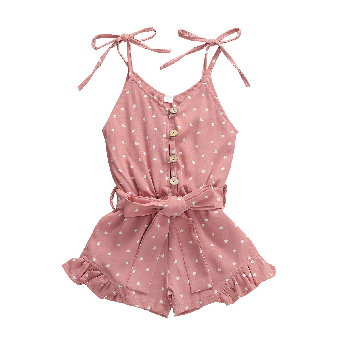 Baby Summer Clothing Toddler Kid Baby Girl Strap Sleeveless Romper Jumpsuit Little Hearts Print Shorts Outfits: Pink / 3T