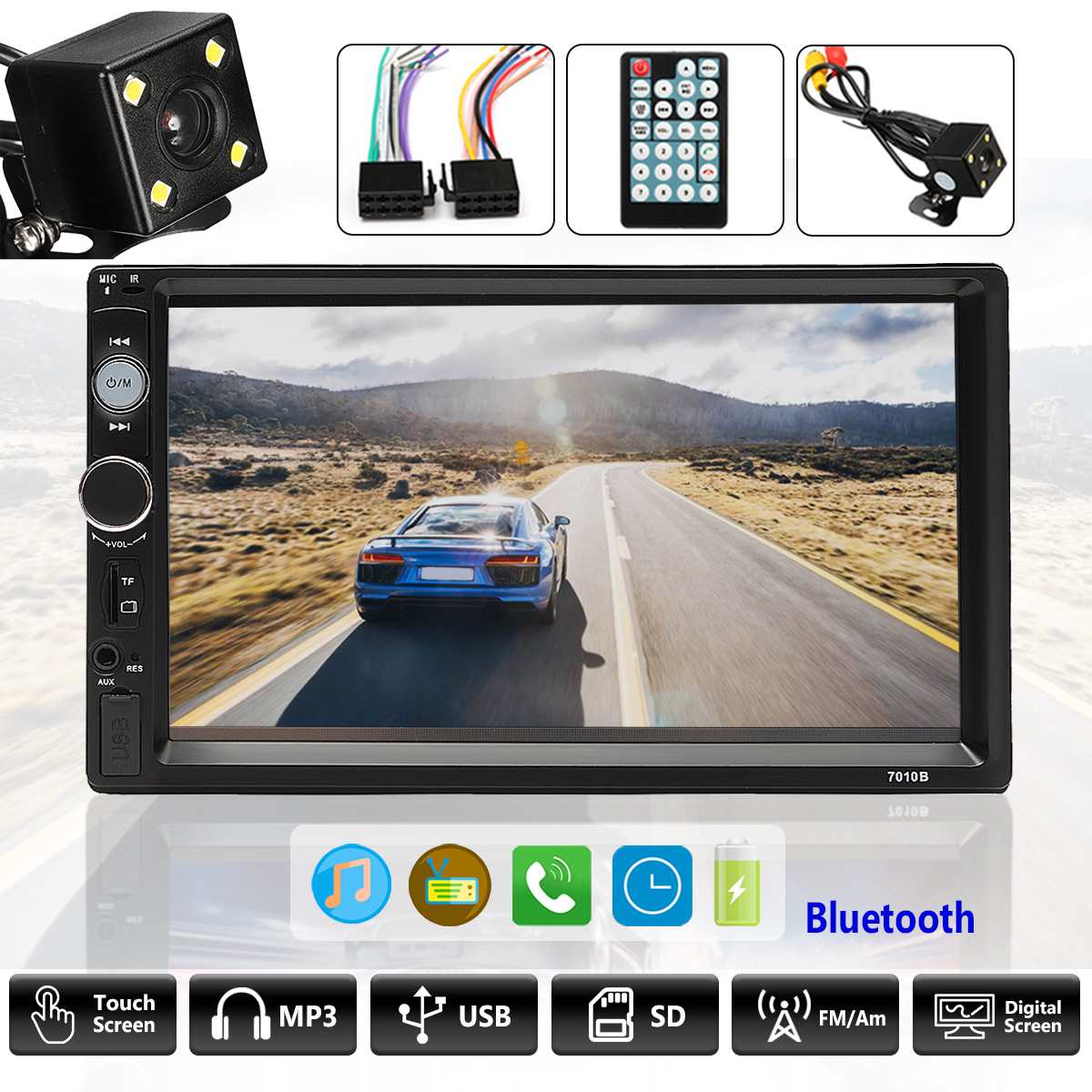 7 Inch 2 Din Auto Fm Stereo Radio MP3 Speler Hd Tft Touch Screen Auto Radio Bluetooth Auto Speler Night vision Achteruitrijcamera