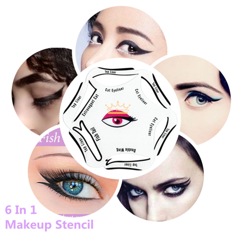 Pochoir de maquillage yeux de chat, 1 paquet, pochoir multifonction, 6 modèles, carte de modèle, queue de poisson, Double aile, ombre à paupières