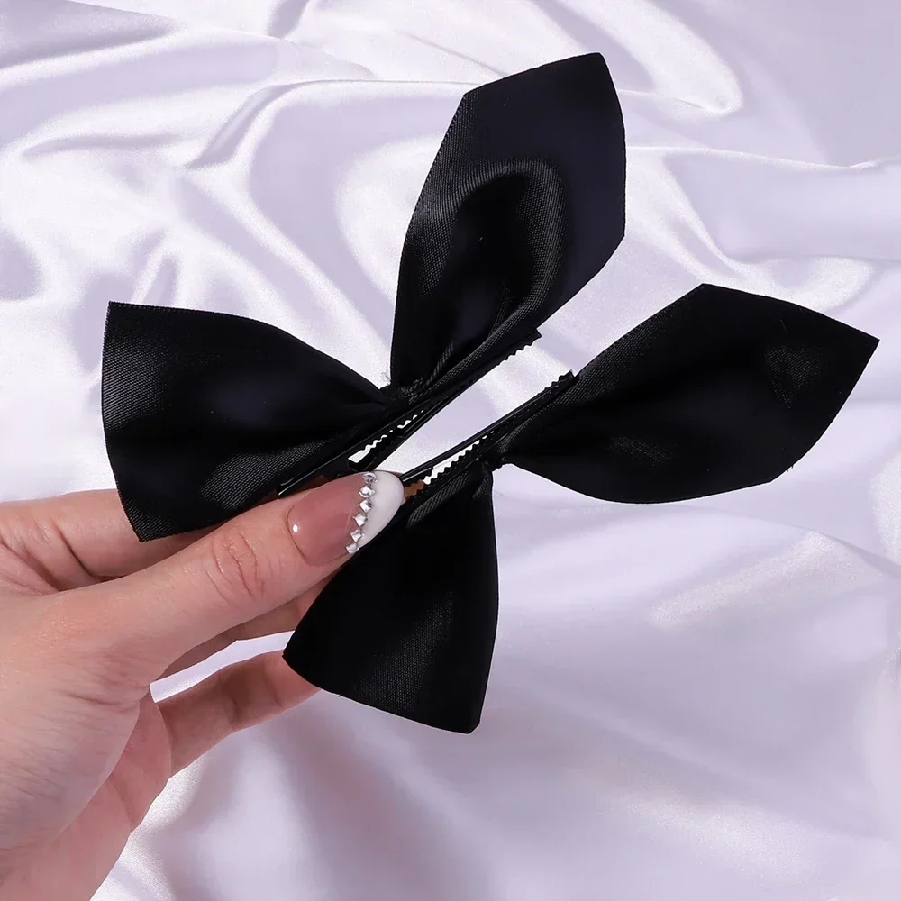 Pinces à cheveux avec ruban noir et blanc, 2 pièces, Vintage, épingle à cheveux latérale, Barrettes mignonnes pour filles, accessoires de coiffure pour femmes