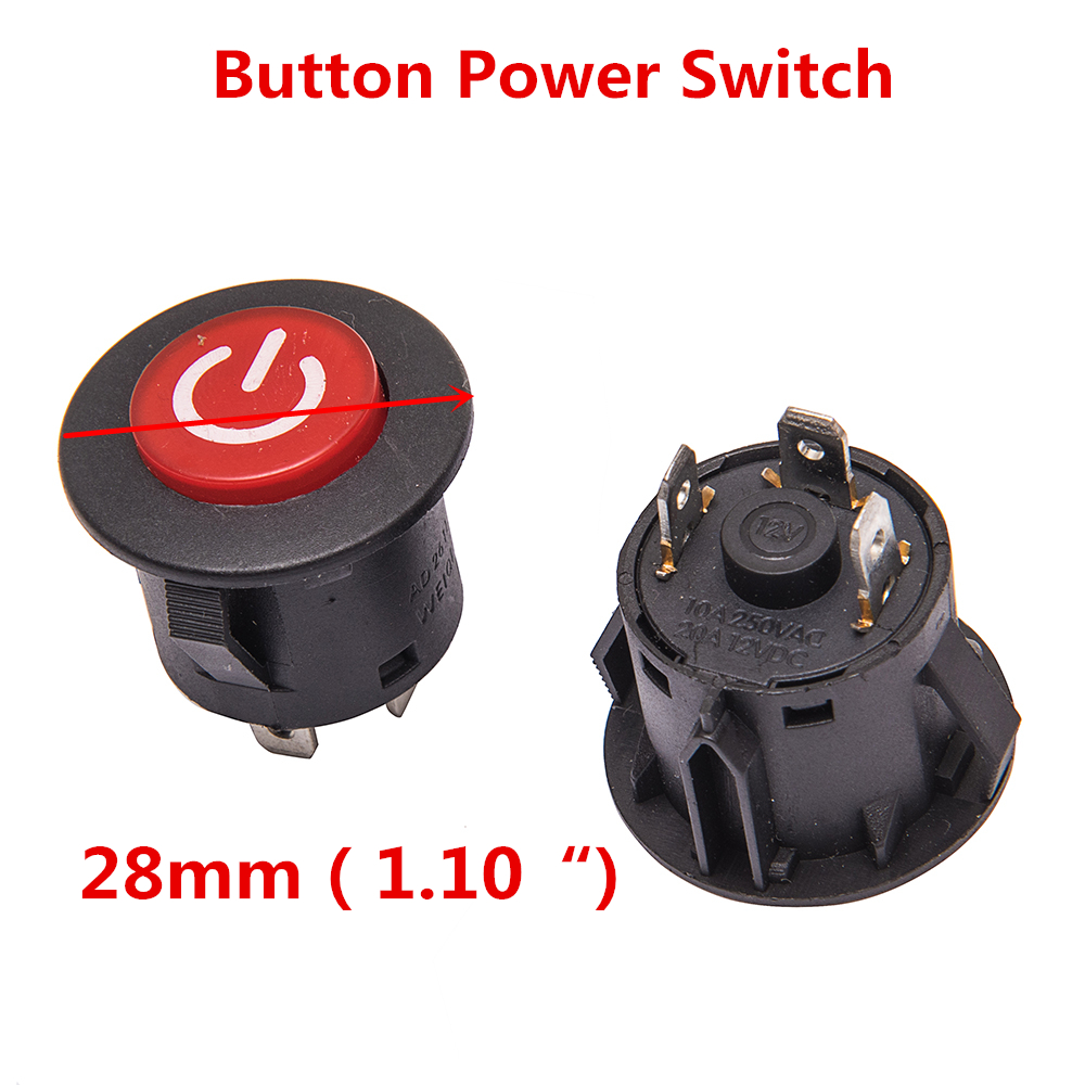 Interruptor de arranque de un botón para coche eléctrico para niños, interruptor de alimentación de 3 pines para coche de batería de bebé: Negro