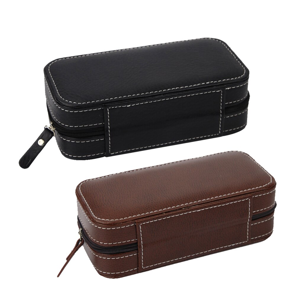 2 Slot Luxury PU Leather Portable Watch Travel Case Collector Storage Zipper Box
