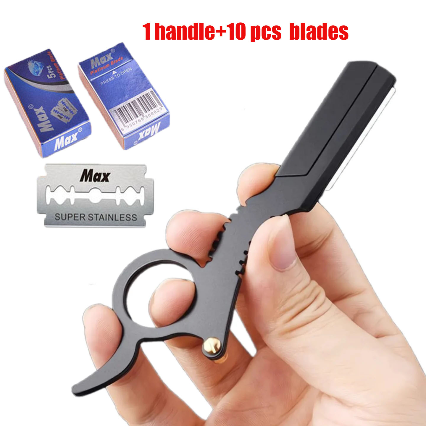 （1+10 blades） Barber Razor Haircut Beard Eyebrow Shaving Tool Manual Depilation Razors Hairdresser Trimming Blades Straight Edge: Silver