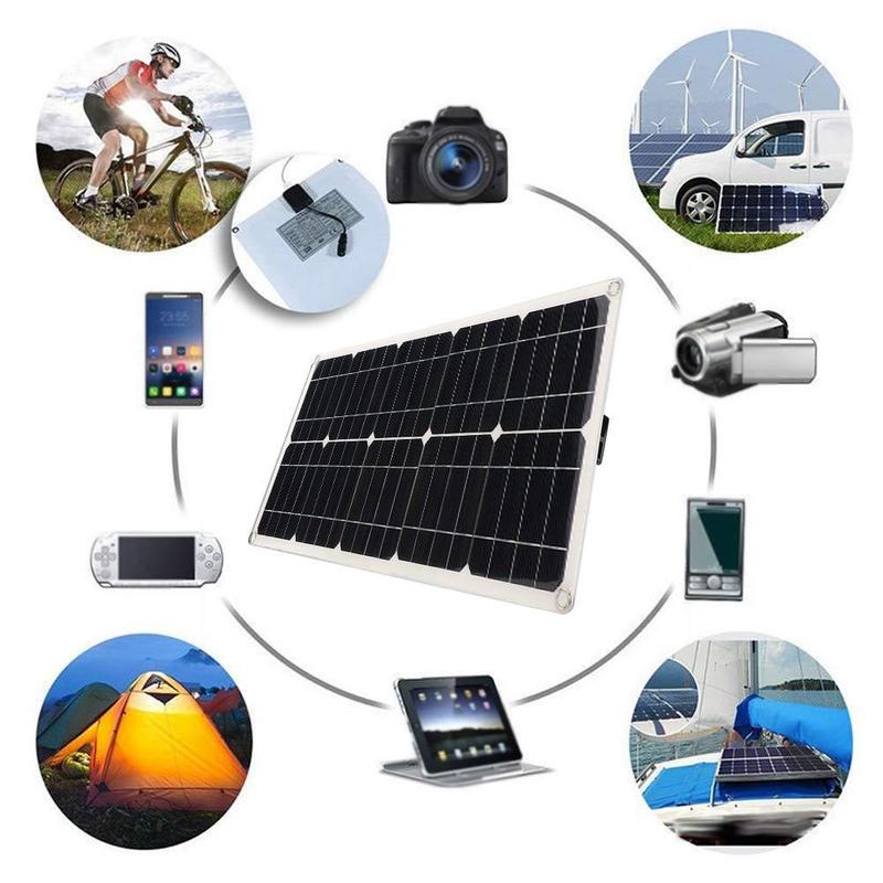 Batería de Panel Solar Flexible USB Dual 100W 18V 30A PWM y Clip para el conjunto del coche, cargador de cocodrilo de viaje para exteriores con Cha para ciclismo S0V1