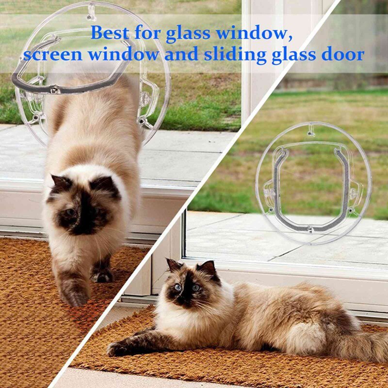 Porte à rabat pour chien porte ronde transparente porte pour chat verrouillable sécurité entrée pour animaux de compagnie fenêtre en verre chiot trou porte pour chats chiens
