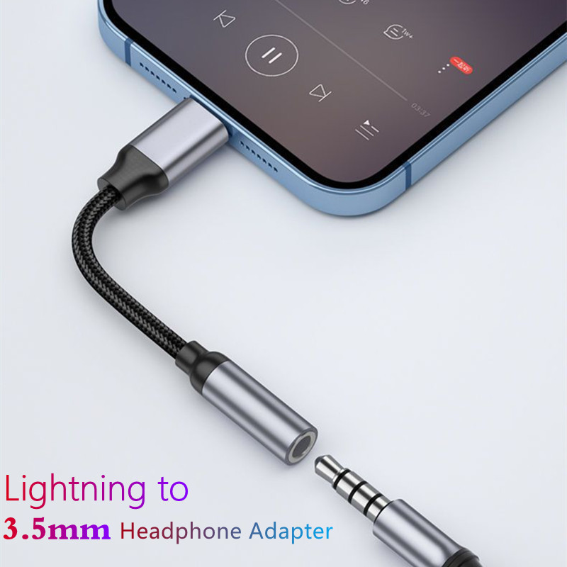 Kabel audio AUX 3,5 mm Jack Adapter słuchawkowy Lightning do IPhone14 13 12 11 Pro Max Mini XS XR X 8 7 do gniazda 3,5 mm: Black
