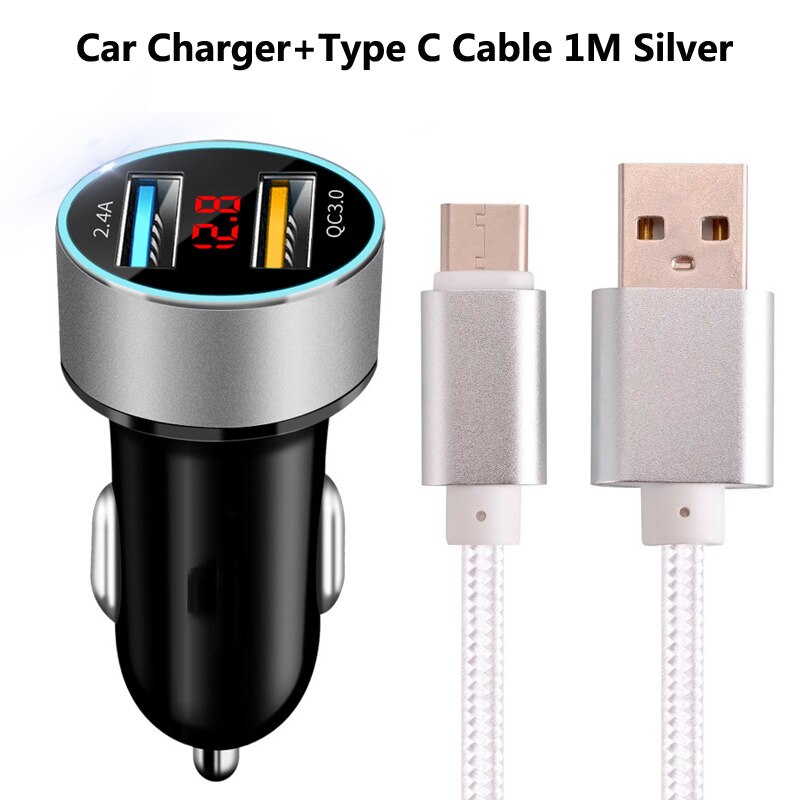 Typ C Auto Ladekabel Für Xiaomi POCO X3 NFC 10T Pro Ehre 10X lite Samsung S9 S10 S20 a50 A70 M21S M31S Schnelle USB Auto Ladegerät: Charger Cable Silver