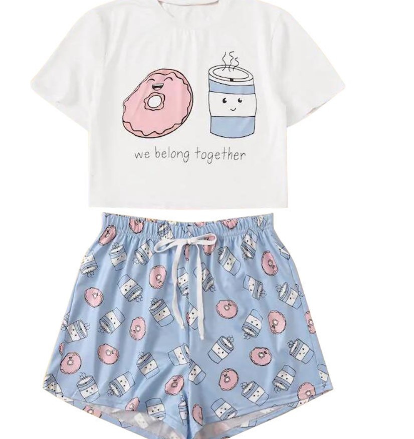 Pajama Set Sleepwear Lingerie Cute Cartoon Print Sexy Comfortable Sweet Short Sleeve пижама женская шелк пижама женская