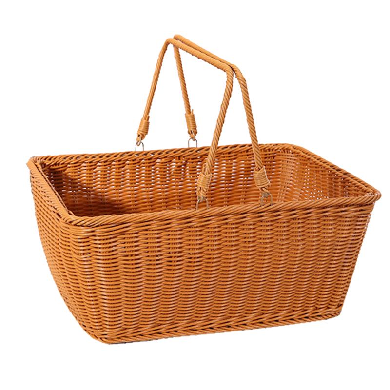 Cesta de vidro modelo de rattan para compras, cesta decorativa para armazenamento de vegetais e piquenique, 1 peça: 40 x 35cm