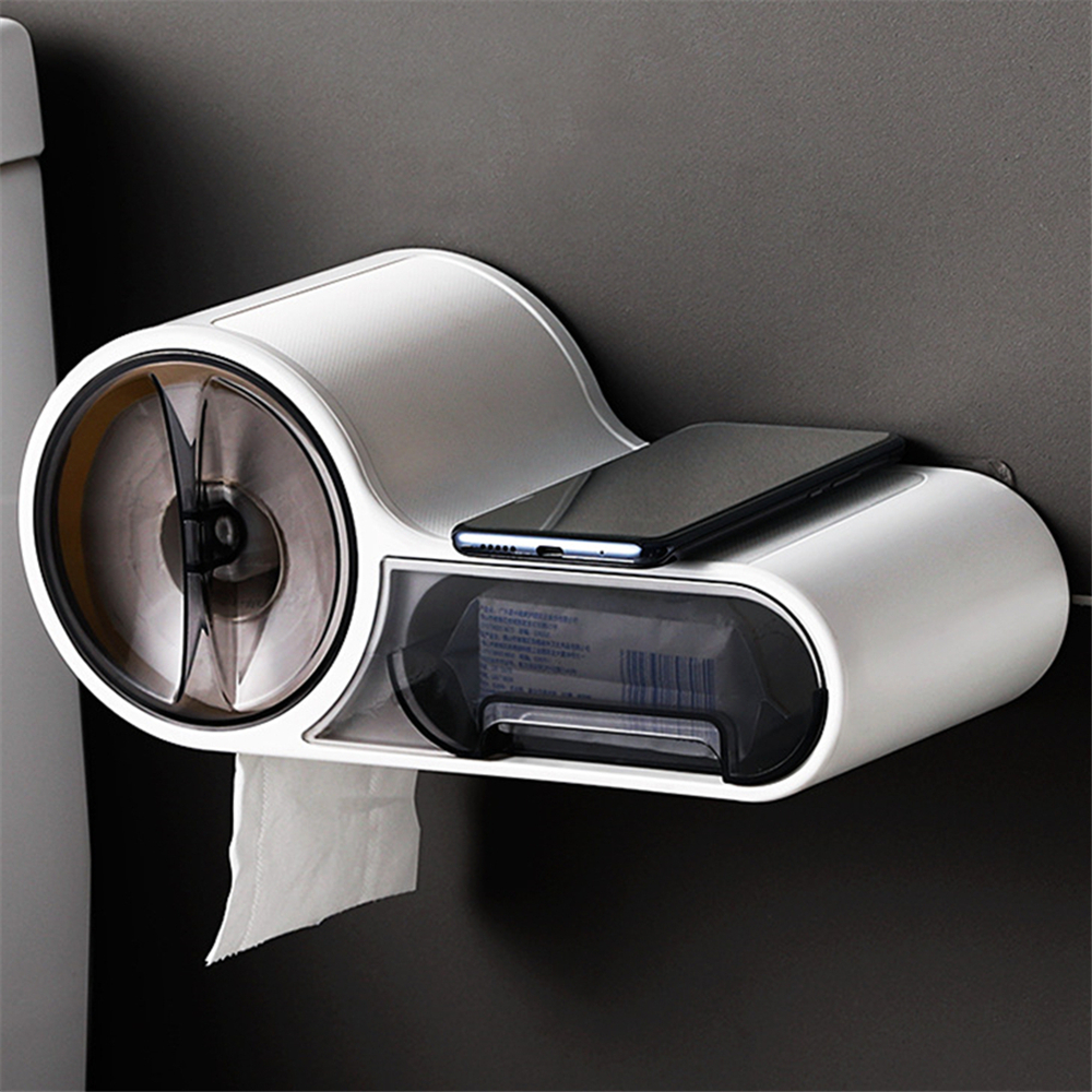 Toilet Paper Box Free Punch Toilet Paper Holder Bathroom Roll Tissue Shelf Wall Mounted Tissue Holder Accessory Organizer Tray: F