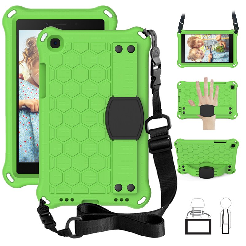 Tablet Case for Samsung Tab A 8.0 - EVA Shockproof Kids Stand Cover with Strap: Green Black