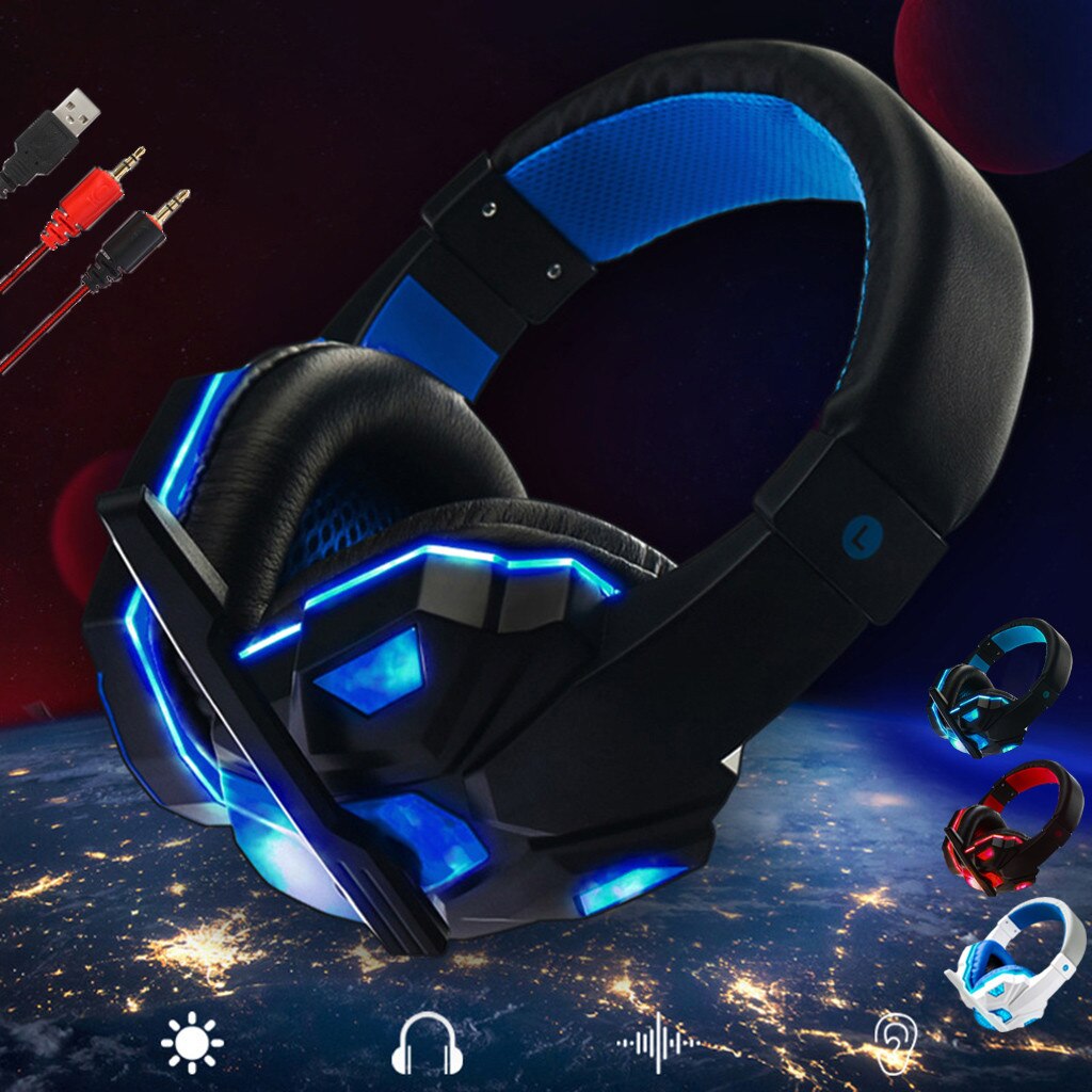 Gaming headset wired headset stereo surround PS4 player headset HD microphone LED light PS4 PC#30