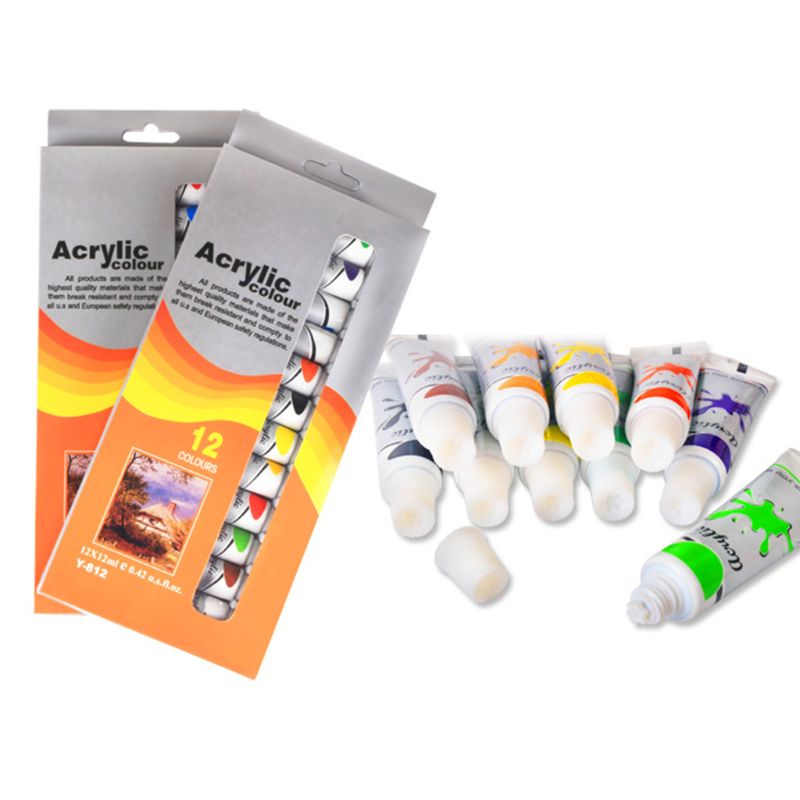 12 Colors Acrylic Paint Set 12ml Tubes Drawing Painting Pigment DIY 77HA