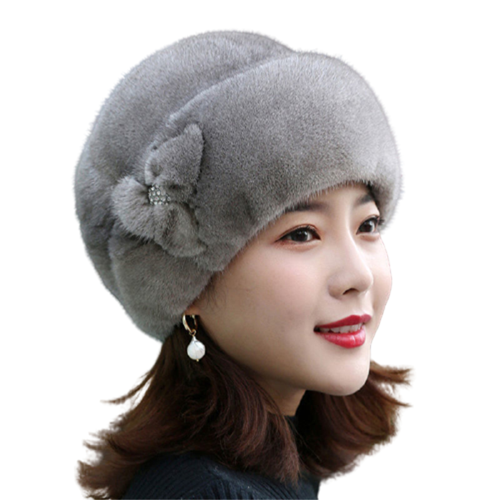 Faux Fur Trimmed Winter Hat for Women Fashionable Outdoor Warm Hats Birthday NIN668