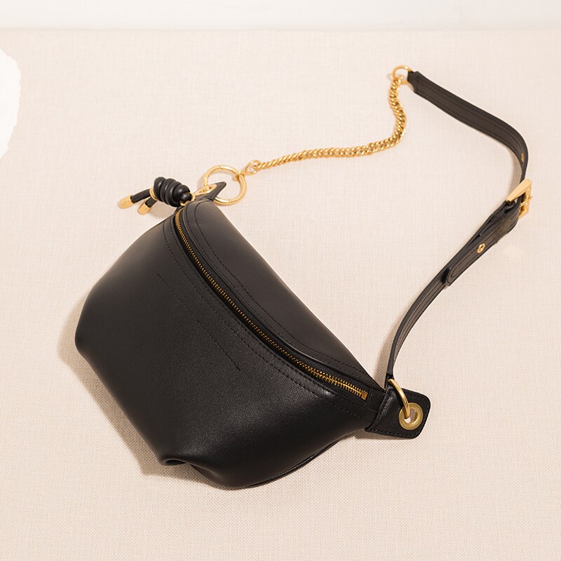 Vita delle donne di modo borsa con tracolla regolabile grande in pelle di qualità del sacchetto di crossbody Sacchetti di spalla con antiossidante catena: nero