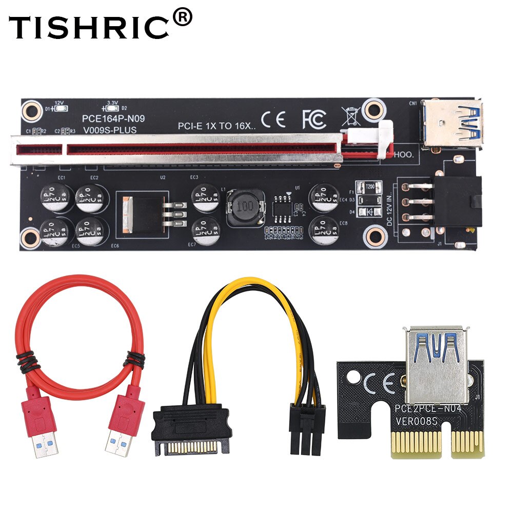 TISHRIC Mining Connectors PCIE Riser 009S/010/010X/011 PCI Express Multiplier PCIE 1 to 4 Riser Expansion Card Add on Cards: 1PCS Riser 009s Plus