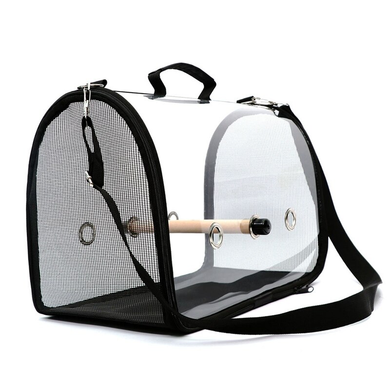 Mochila transparente de loro para mascotas que lleva la jaula de viaje al aire libre cómoda mochila plegable transpirable: Black