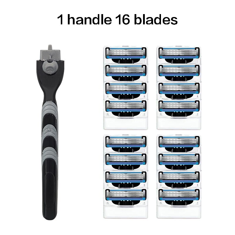 Fit All Mach3 8pcs Razor Blades Men Shaving Razor Blade For Men Face Hair Remova Sharp 3-Layer Shaver Blade: 1handle 16 blade