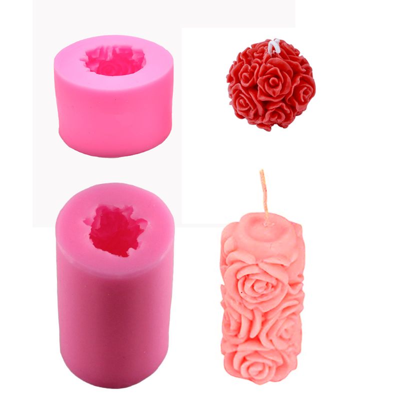 Moules de bougie cylindre et sphère forme Rose fleur Silicone moules pour faire bricolage M0XD: A