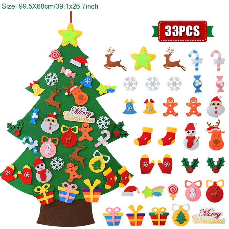 Børn gør-det-selv filt juletræ julepynt til hjemmet navidad år julepynt julemand juletræ: F -33 stk ornamenter