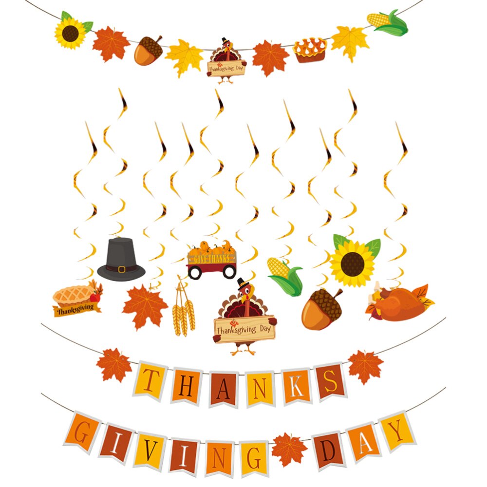 20 stuks stijlvolle decoratievlaggen in de vorm van een kalkoenhanger en een esdoornblad als decoratie voor een thanksgiving-feestje thuis.