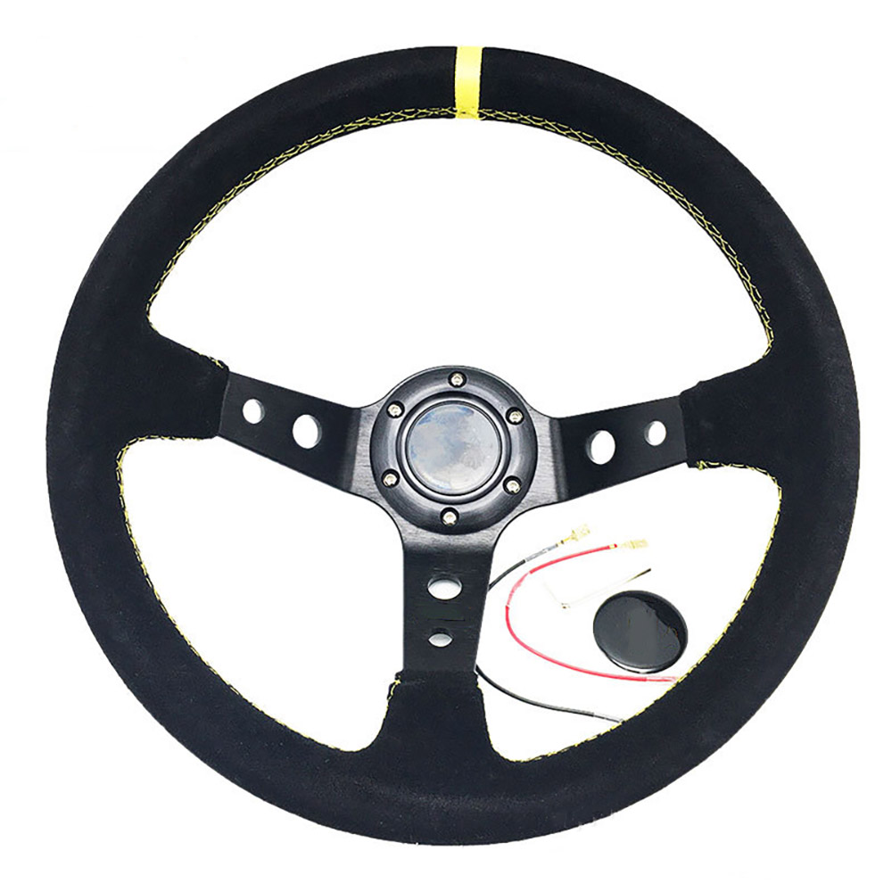 Modifica accessori per auto volante universale Strumenti per volante in pelle scamosciata concava profonda da 14 pollici 350 mm in pelle smerigliata: Brown