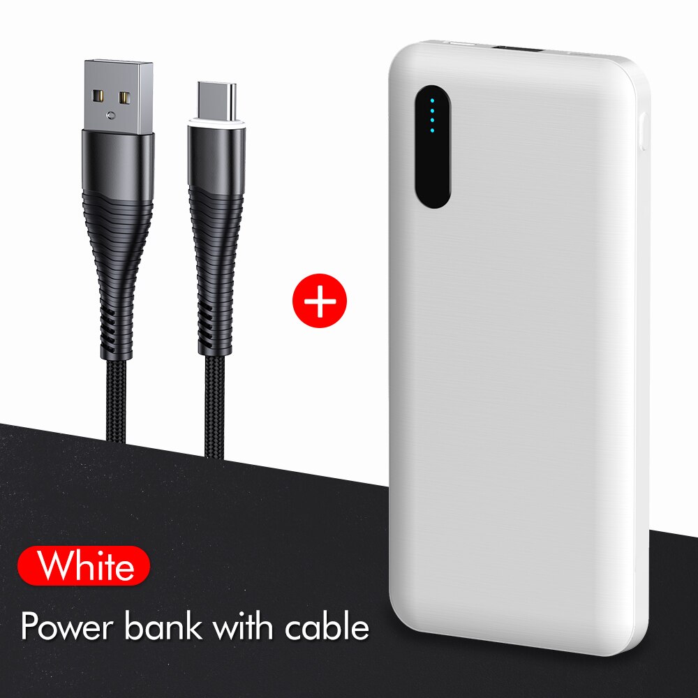 YKZ 10000 mAh Banca di Potere Slim USB 10000 mAh Powerbank Portatile Batteria Esterna del Caricatore Pack Per iPhone 11 Xiaomi Mi 9 PoverBank: White With Cable