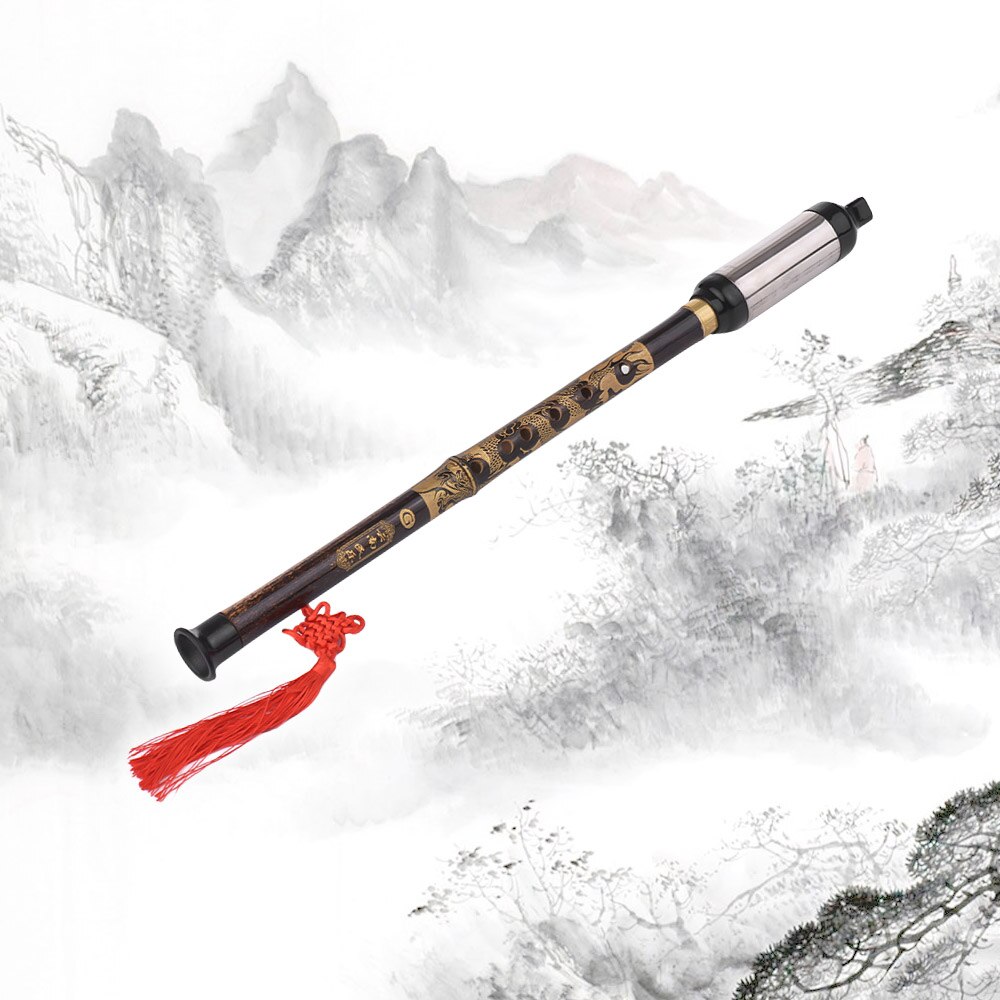 Chinese Traditional Musical Instrument Vertical Blown Bawu Black Bamboo Chinese Free Reed Flute Key of G