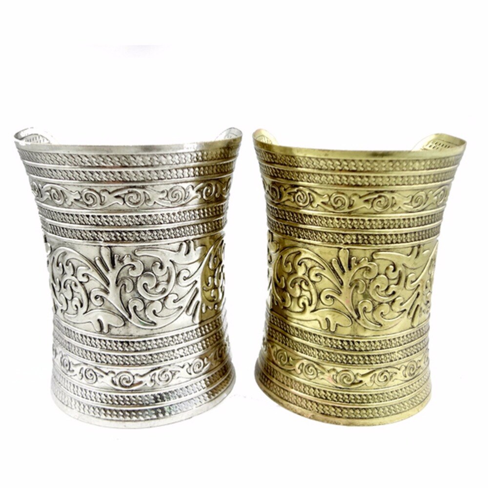 10cm * 6.5cm vintage punk metálico gótico longo largo vintage metal manguito curvado pulseira ajustar presentes para menina 1pcs