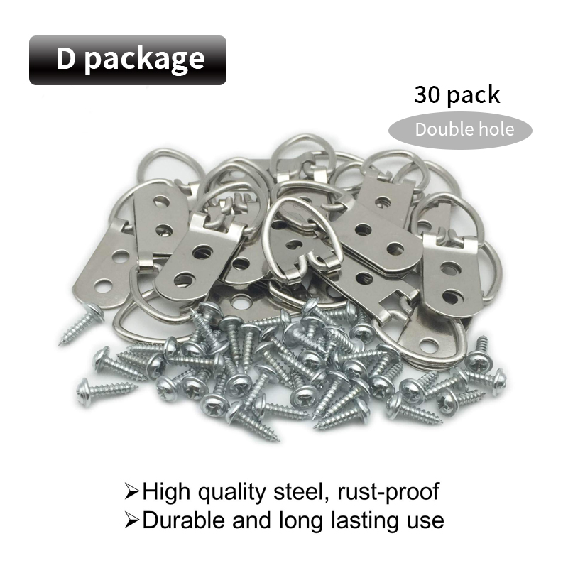 Kit de ganchos de anillo en D de dos formas, 60 piezas, perchas de doble agujero con tornillos, Premium, marco de obra de arte para fotos y pintura colgante: Latón