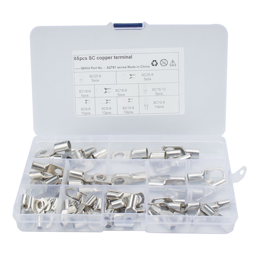 120pcs Bare Terminal Tinned Soldered Copper Crimped Tube Lug Terminal Kit for Auto: Silver 65pcs17.8X10C