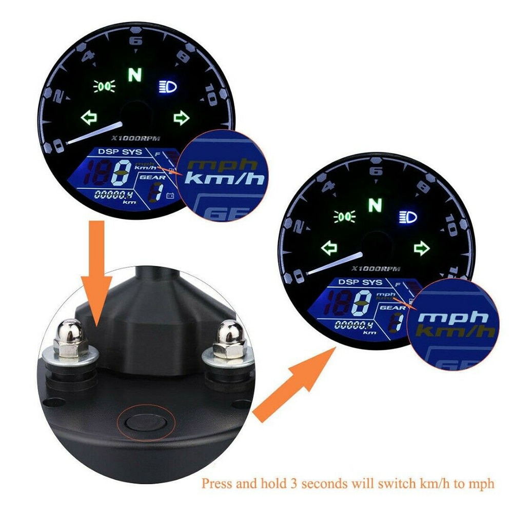 Universele Lcd Motorfiets Digitale Snelheidsmeter 12000PRM Waterdicht Toerenteller Meter Kilometerstand Moto Panel Motorfiets Accessoires