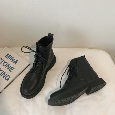 Retro Martin boots female British wind side zipper motorcycle boots casual short boots wild trend flat boots: Black / 5