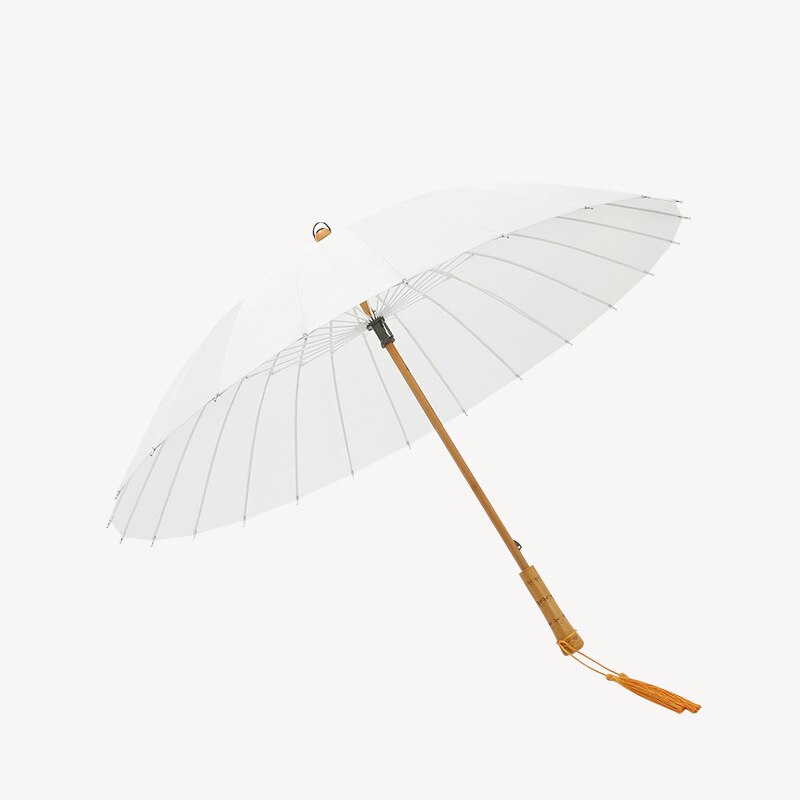 Paraguas grande doble de para mujer, sombrilla con mango de madera a prueba de viento, 24k de largo, a la