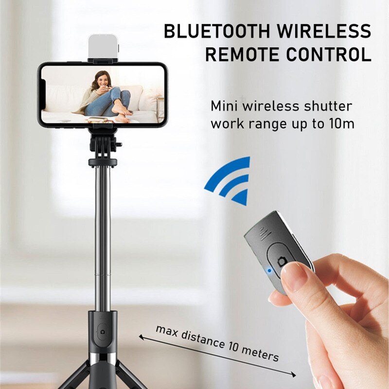 4 in 1 bluetooth-selfie-stick mit led-fülllicht, faltbarem stativ für smartphone-kamera, kabellosem, ausziehbarem monopod-selfie-stick