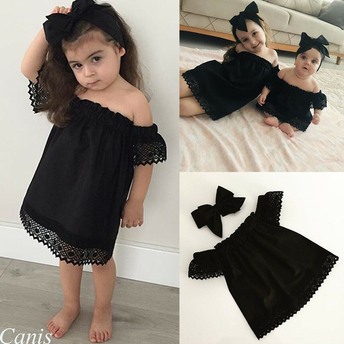 Baby Summer Clothing Kids Baby Girls 1-6Y Clothes Sets Lace Solid Off-Shoulder A-Line Dress Headband 2pcs Princess Gown
