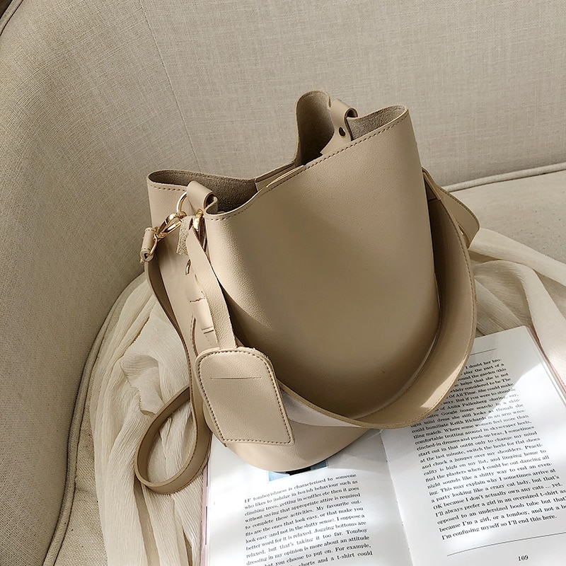 Sac à bandoulière en couleur unie pour femmes, sac en seau de grande capacité, sac à épaule coréen, nouvelle tendance,