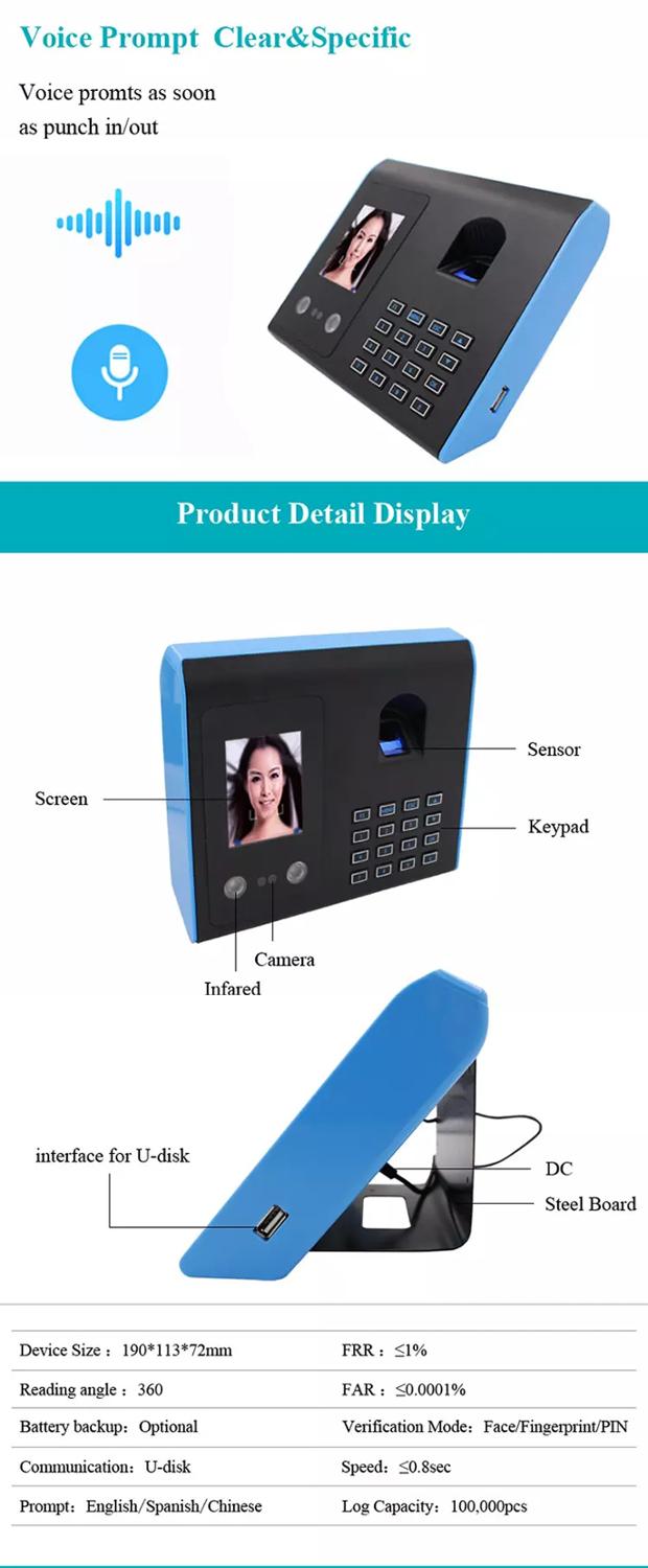 AF01 Biometric Face Facial Fingerprint Recognition Time Attendance No Touch Contactless System Machine Device Machine