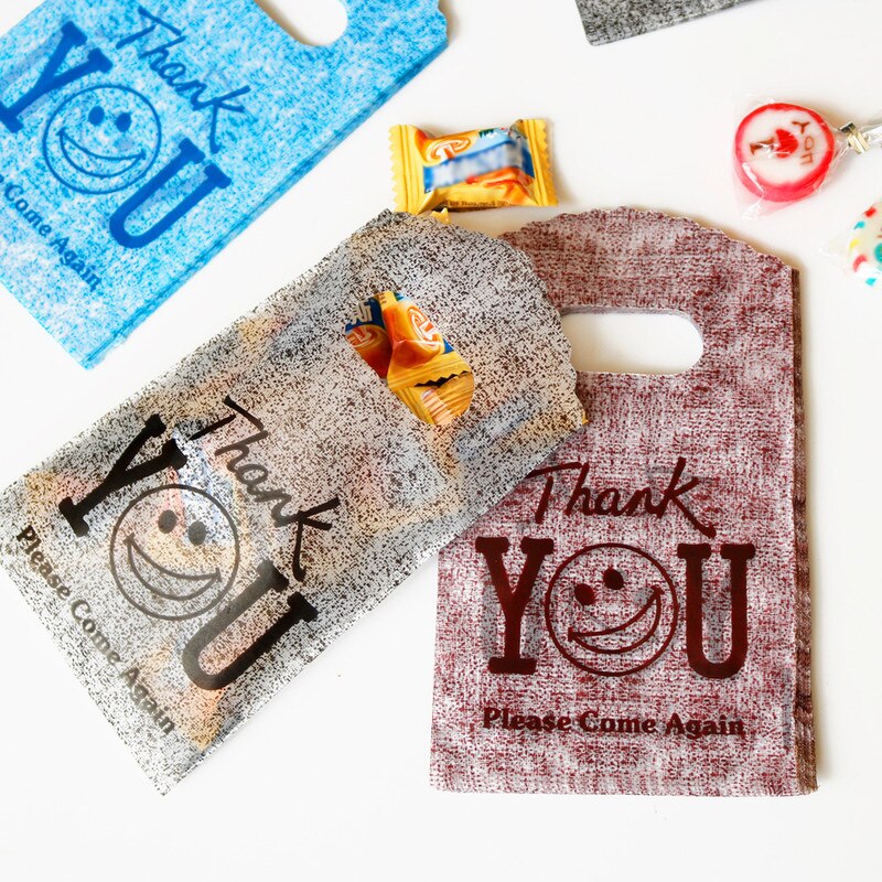 Mini bolsa de plástico con forma de sonrisa para almacenamiento, Mini bolsa de plástico con estampado de sonrisa creativa, ideal para almacenamiento escolar, 50 Uds.