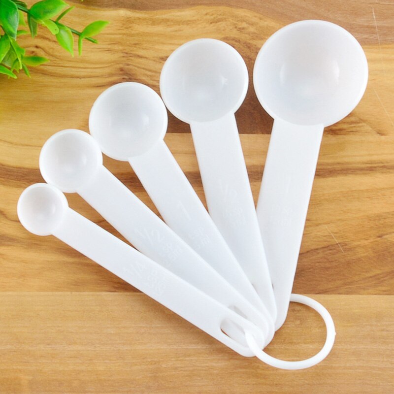 Juego de cucharas medidoras para hornear, juego de tazas medidoras con mango de acero inoxidable, herramientas de medición para té y café, accesorios de cocina, 8 unids/set: 5pcs White