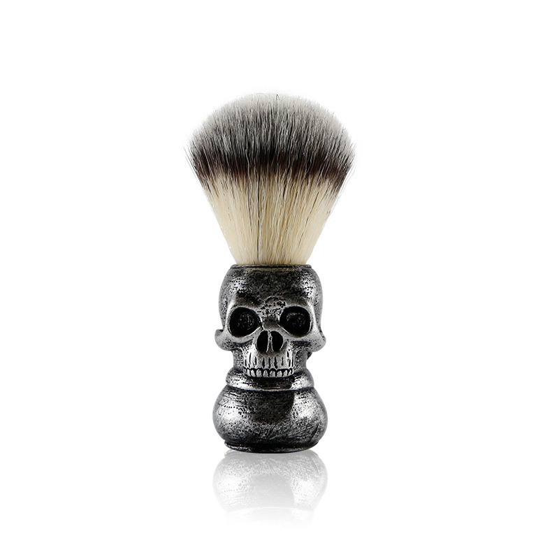 Cepillo de barba de calavera para peluquero, cuidado de la barba, limpieza, cepillo de afeitar para hombres, cerdas de jabalí suaves, cepillo de afeitar para bigote, accesorios de barbería: Azul